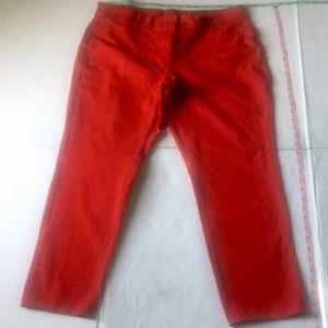 Red Long Leg Straight Jeans, Elastic Waist